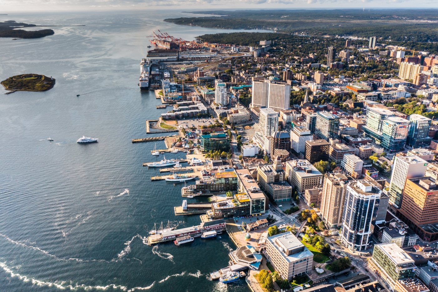 Aerial view of the Halifax waterfront and surrounding land